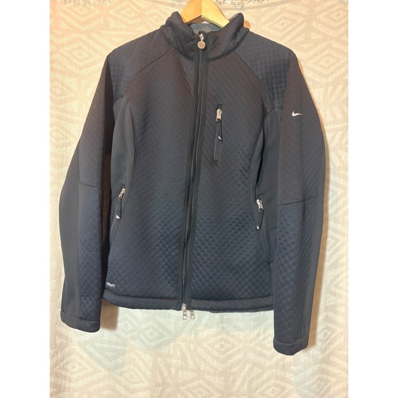 Nike Therma Fit Jacket Womens L Black Full Zip Softshell Athletic Pockets - Picture 1 of 6